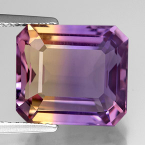 7.95캐럿 천연 바이컬러 아메트린, 에메랄드 컷, 12.7×11.3 mm, VVS
