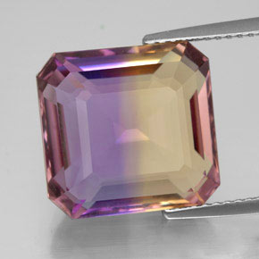 11.38캐럿 천연 바이컬러 아메트린, 에메랄드 컷, 13.6×13 mm, VVS
