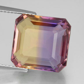 11.38캐럿 천연 바이컬러 아메트린, 에메랄드 컷, 13.6×13 mm, VVS
