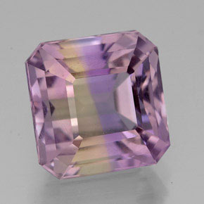 6.36캐럿 천연 바이컬러 아메트린, 에메랄드 컷, 10.4×10.2 mm, VVS