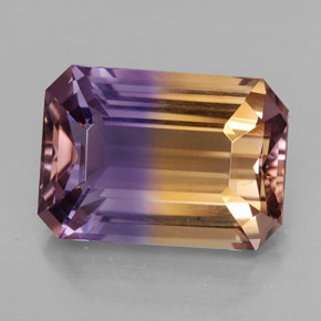 9.44캐럿 천연 바이컬러 아메트린, 에메랄드 컷, 15.1×10.8 mm, VVS