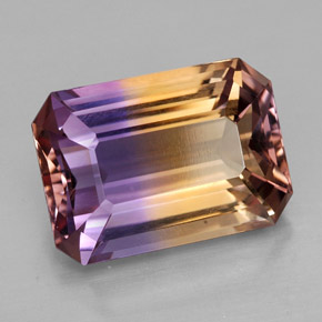 9.44캐럿 천연 바이컬러 아메트린, 에메랄드 컷, 15.1×10.8 mm, VVS