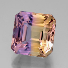 7.68캐럿 천연 바이컬러 아메트린, 에메랄드 컷, 11.3×10.9 mm, VVS