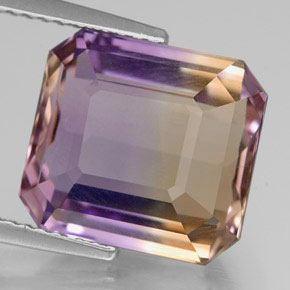 7.02캐럿 천연 바이컬러 아메트린, 에메랄드 컷, 12.1×11 mm, VVS