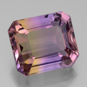 9.78캐럿 천연 바이컬러 아메트린, 에메랄드 컷, 13.3×11.6 mm, VVS