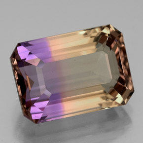 8.67캐럿 천연 바이컬러 아메트린, 에메랄드 컷, 14.5×10.3 mm, VVS