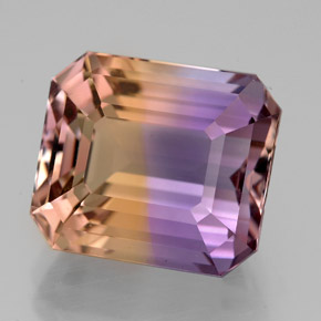 9.48캐럿 천연 바이컬러 아메트린, 에메랄드 컷, 12.9×11.2 mm, VVS