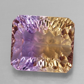 12.08캐럿 천연 바이컬러 아메트린, 에메랄드 컷, 14.4×12.8 mm, VVS