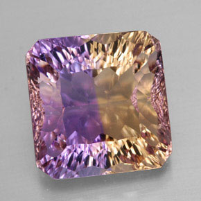 12.03캐럿 천연 바이컬러 아메트린, 에메랄드 컷, 13.9×13.5 mm, VVS