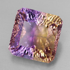 12.03캐럿 천연 바이컬러 아메트린, 에메랄드 컷, 13.9×13.5 mm, VVS