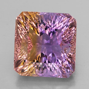 14.07캐럿 천연 바이컬러 아메트린, 에메랄드 컷, 14.1×13.4 mm, VVS