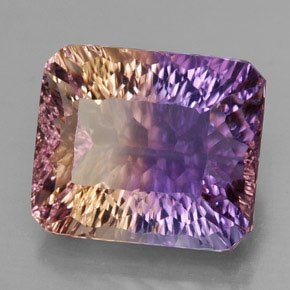 13.10캐럿 천연 바이컬러 아메트린, 에메랄드 컷, 15.1×12.9 mm, VVS