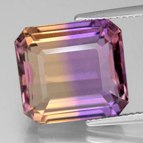 11.07캐럿 천연 바이컬러 아메트린, 에메랄드 컷, 13.9×12.8 mm, VS