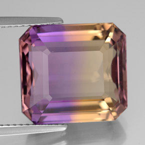 11.07캐럿 천연 바이컬러 아메트린, 에메랄드 컷, 13.9×12.8 mm, VS