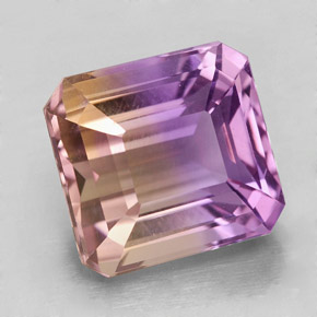 5.69캐럿 천연 바이컬러 아메트린, 에메랄드 컷, 10.5×9.9 mm, VVS