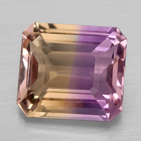 4.28캐럿 천연 바이컬러 아메트린, 에메랄드 컷, 10.6×9.5 mm, VVS