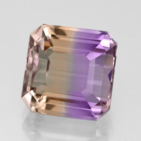 6.11캐럿 천연 바이컬러 아메트린, 에메랄드 컷, 10.6×10.5 mm, VVS