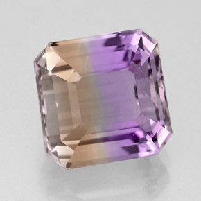 6.11캐럿 천연 바이컬러 아메트린, 에메랄드 컷, 10.6×10.5 mm, VVS