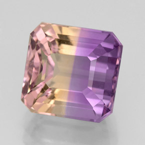 4.23캐럿 천연 바이컬러 아메트린, 에메랄드 컷, 9.2×8.9 mm, VVS