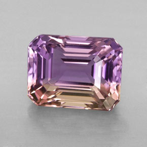 3.23캐럿 천연 바이컬러 아메트린, 에메랄드 컷, 9.7×7.4 mm, VVS