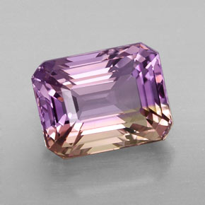 3.23캐럿 천연 바이컬러 아메트린, 에메랄드 컷, 9.7×7.4 mm, VVS