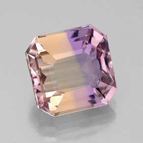 4.65캐럿 천연 바이컬러 아메트린, 에메랄드 컷, 10×9.9 mm, VVS