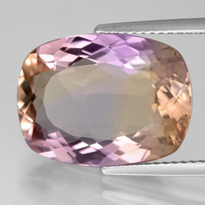 8.76캐럿 천연 바이컬러 아메트린, 쿠션 컷, 16.7×12.4 mm, VVS