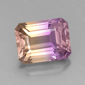 3.57캐럿 천연 바이컬러 아메트린, 에메랄드 컷, 10.2×7.9 mm, VVS-VS