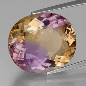 22.00캐럿 천연 바이컬러 아메트린, 타원형 컷, 21×18.1 mm, VVS