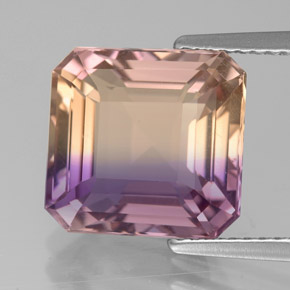 5.61캐럿 천연 바이컬러 아메트린, 에메랄드 컷, 10.9×10.5 mm, VVS