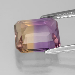 3.38캐럿 천연 바이컬러 아메트린, 에메랄드 컷, 9.5×8.3 mm, VS