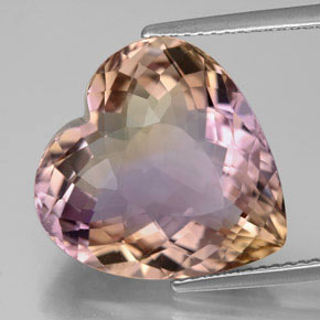 12.34캐럿 천연 바이컬러 아메트린, 하트 모양, 16.3×15.7 mm, VS