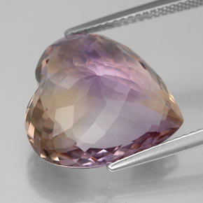 12.34캐럿 천연 바이컬러 아메트린, 하트 모양, 16.3×15.7 mm, VS