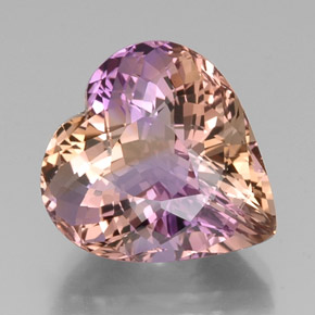 14.43캐럿 천연 바이컬러 아메트린, 하트 모양, 17.1×16.2 mm, VVS