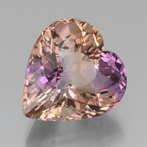 14.43캐럿 천연 바이컬러 아메트린, 하트 모양, 17.1×16.2 mm, VVS