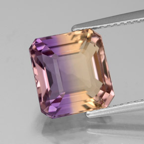 4.36캐럿 천연 바이컬러 아메트린, 에메랄드 컷, 10.2×9.6 mm, VS
