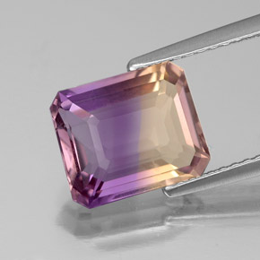 2.76캐럿 천연 바이컬러 아메트린, 에메랄드 컷, 9.8×8.1 mm, VS