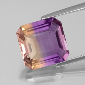 4.13캐럿 천연 바이컬러 아메트린, 에메랄드 컷, 10.5×10.3 mm, VS-SI