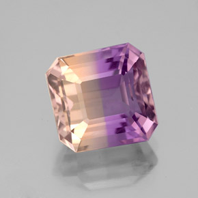 4.48캐럿 천연 바이컬러 아메트린, 에메랄드 컷, 9.8×9.6 mm, VS