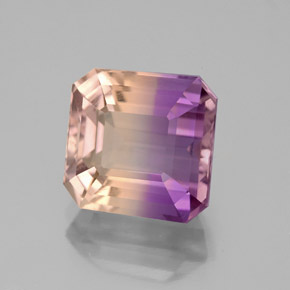 4.48캐럿 천연 바이컬러 아메트린, 에메랄드 컷, 9.8×9.6 mm, VS