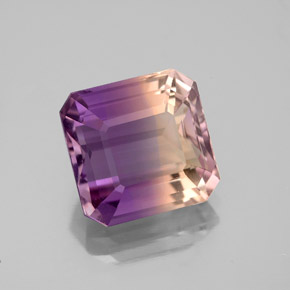 4.26캐럿 천연 바이컬러 아메트린, 에메랄드 컷, 9.8×9.5 mm, VVS-VS