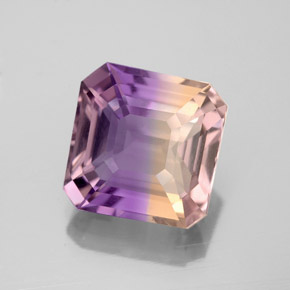 3.91캐럿 천연 바이컬러 아메트린, 에메랄드 컷, 9.8×9.8 mm, VVS-VS