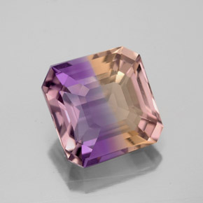 3.91캐럿 천연 바이컬러 아메트린, 에메랄드 컷, 9.8×9.8 mm, VVS-VS