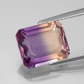 4.36캐럿 천연 바이컬러 아메트린, 에메랄드 컷, 11.4×9.4 mm, VS