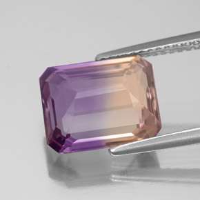 4.36캐럿 천연 바이컬러 아메트린, 에메랄드 컷, 11.4×9.4 mm, VS