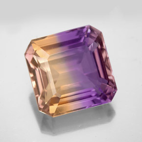 9.94캐럿 천연 바이컬러 아메트린, 에메랄드 컷, 13.2×13.1 mm, VS