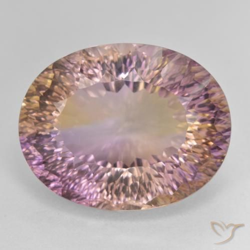 21.22캐럿 2색 아메트린, 20.4 x 16.2mm 타원형 오목 컷 브라질산, Photo A