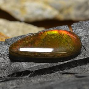 8.95캐럿 천연 멀티컬러 암몰라이트, 배 모양, 22.4×10.9 mm, 불투명체
