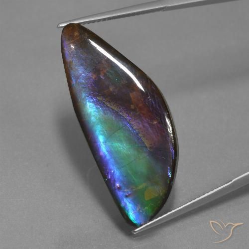 21.30캐럿 천연 멀티컬러 암몰라이트, 멋진 모양, 33.9×13.8 mm, 불투명체
