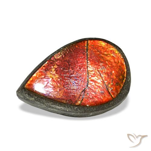 1.42캐럿 천연 멀티컬러 암몰라이트, 배 모양, 9.6×6.5 mm, 불투명체